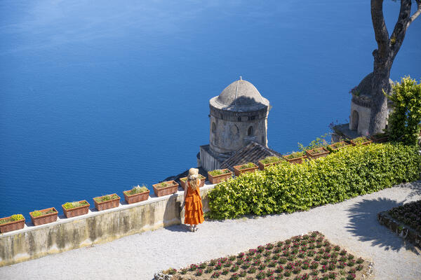 A girl walking in Ravello, Amalfi Coast, Campania, Italy.