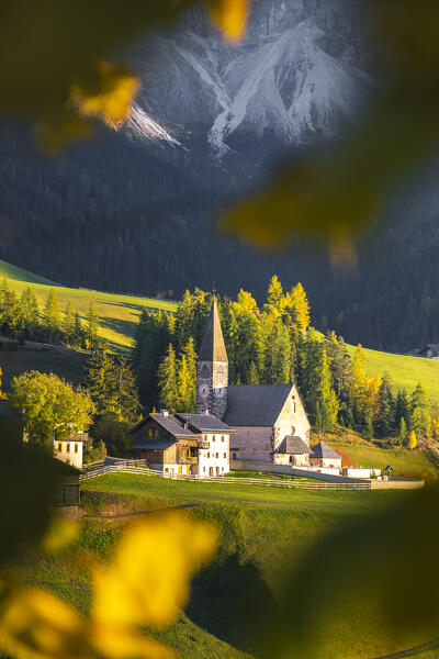 View of Santa Magdalena village,  Funes Valley, South Tyrol, Italy
