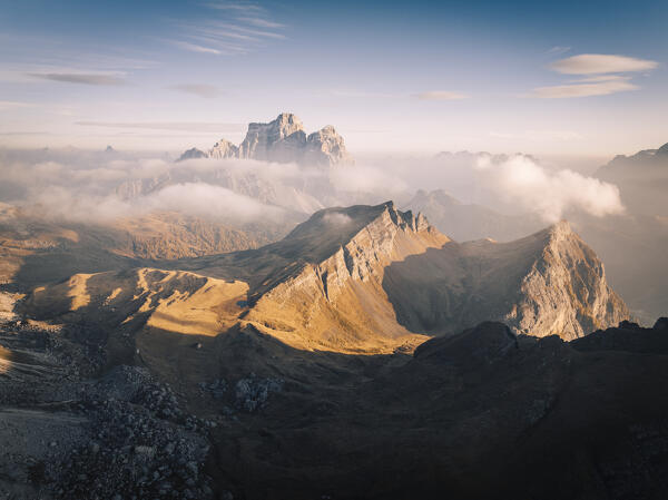 Aerial view of Pelmo mountain from Giau Pass Cortina d'Ampezzo, dolomites, Veneto, Italy