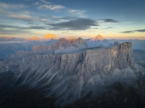 Aerial view of Last de Formin mountain from Giau Pass Cortina d'Ampezzo, dolomites, Veneto, Italy
