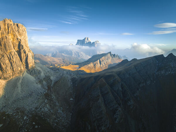 Aerial view of Pelmo mountain from Giau Pass Cortina d'Ampezzo, dolomites, Veneto, Italy
