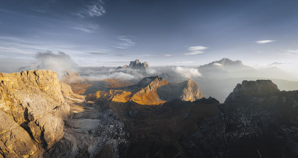 Aerial view of Pelmo mountain from Giau Pass Cortina d'Ampezzo, dolomites, Veneto, Italy