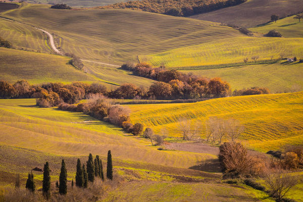 San Quirico d'Orcia, Tuscany, Italy. Sunlight over the hills