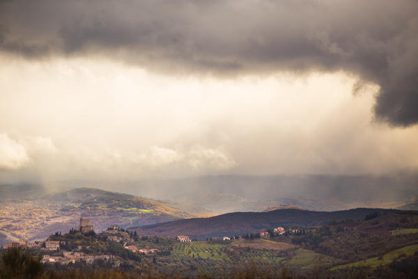 San Quirico d'Orcia, Tuscany, Italy. Sunset over the hills.