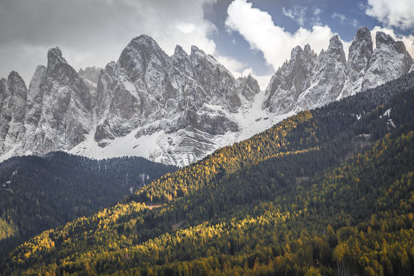 Odle mountain at sunset, Funes Valley, South Tyrol, Italy