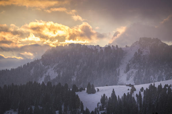 Sunrise into the Puez Odle Natural Park, South Tyrol, Italy