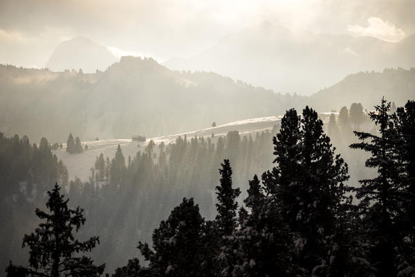 Sunrise into the Puez Odle Natural Park, South Tyrol, Italy