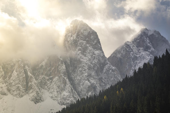 Sunrise into the Puez Odle Natural Park, South Tyrol, Italy