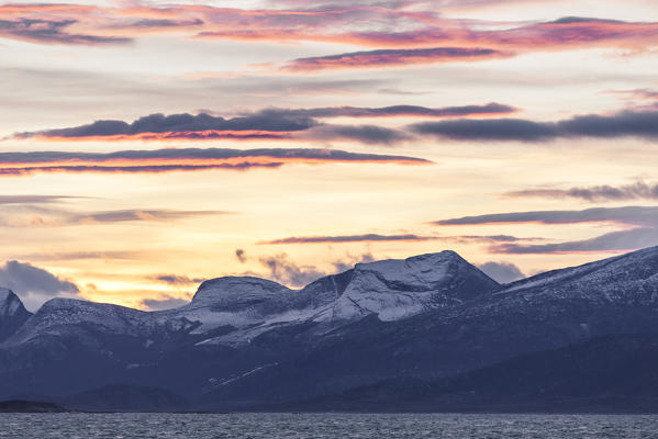 Sunset over arctic sea, Lofoten Islands, Norway