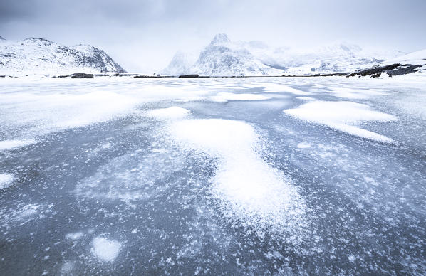 Frozen lake, Lofoten Islands, Norway