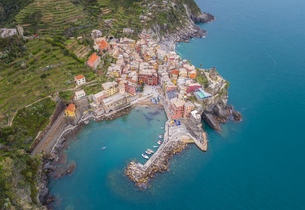 Aerial view of Vernazza, Cinque Terre, Liguria, Italy