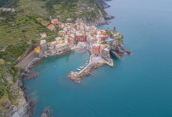 Aerial view of Vernazza, Cinque Terre, Liguria, Italy