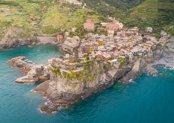 Aerial view of Vernazza, Cinque Terre, Liguria, Italy