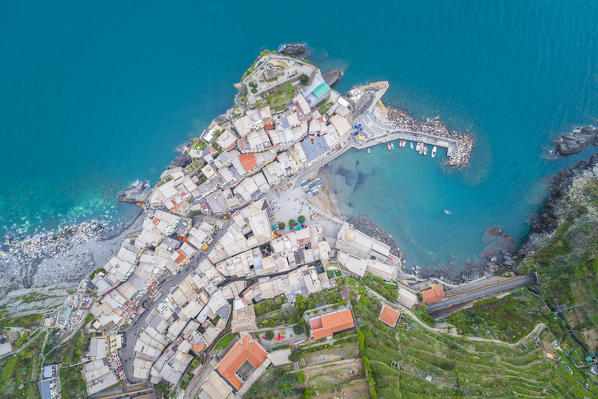 Aerial view of Vernazza, Cinque Terre, Liguria, Italy