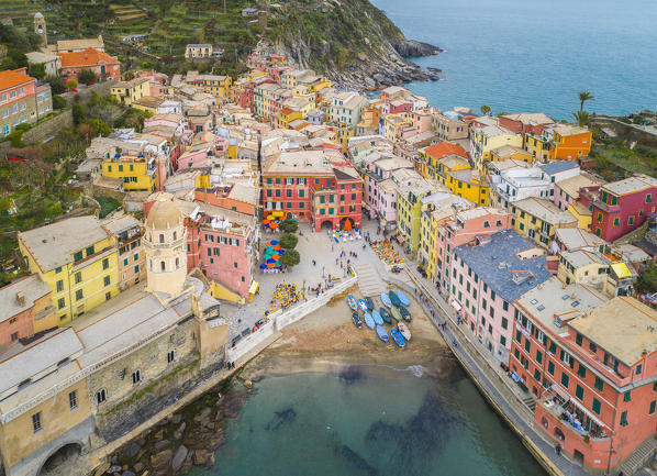 Aerial view of Vernazza, Cinque Terre, Liguria, Italy