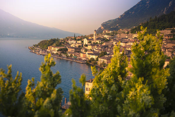 Sunrise in Limone del Garda, on the west side of Garda Lake. Brescia district, Lombardia, Italy