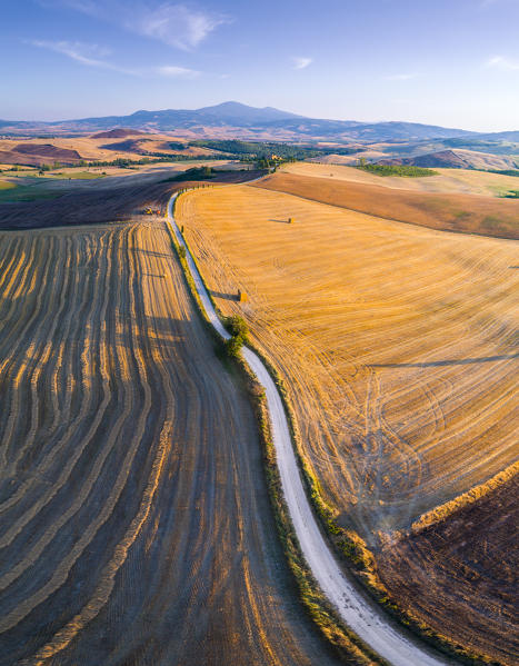 Aerial view of Pienza countryside, Val d'Orcia, Tuscany, Italy