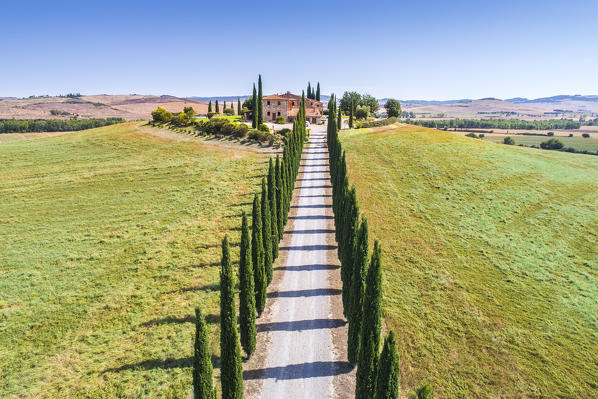 Elevated view of Poggio Covili, Val d'Orcia, Tuscany, Italy