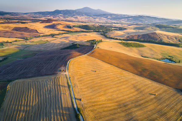 Aerial view of Pienza countryside, Val d'Orcia, Tuscany, Italy