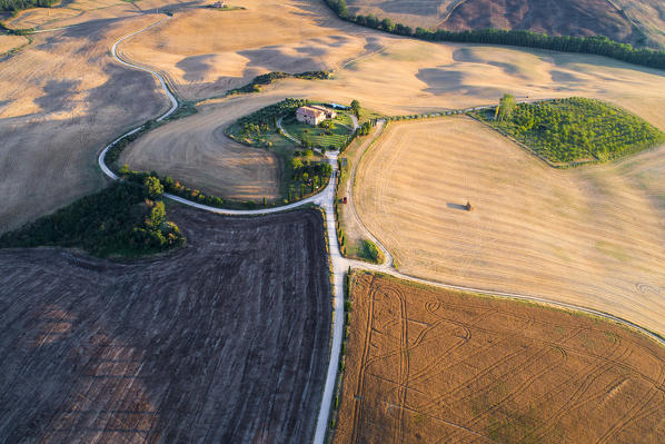 Aerial view of Pienza countryside, Val d'Orcia, Tuscany, Italy