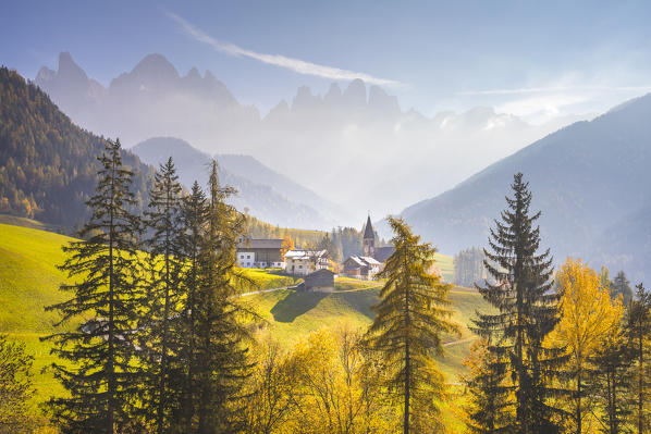 Funes Valley during autumn, Bolzano province, Trentino Alto Adige, Italy