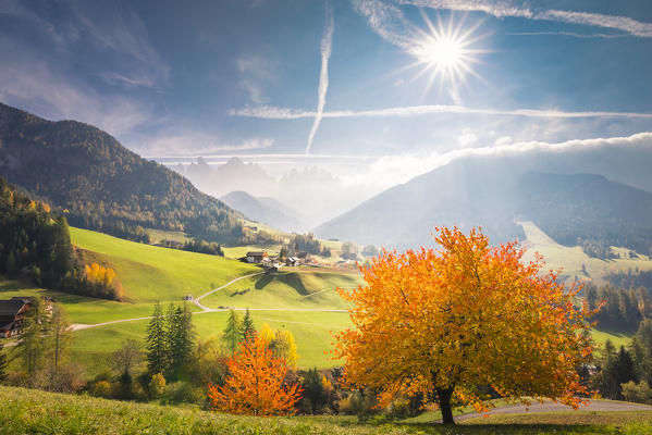 Funes Valley during autumn, Bolzano province, Trentino Alto Adige, Italy