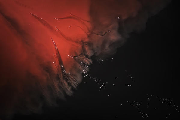 Flamingos feeding in alkaline waters in the rift valley, Lake Bogoria, Kenya
