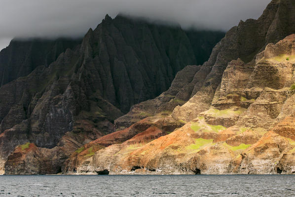 The Napali coast seen from the Pacific Ocean.
