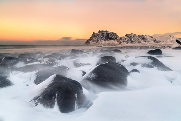 Utakleiv beach,Lofoten Islands,Norway
The beach Utakleiv shooting at dawn, after a snowfall
January 2015