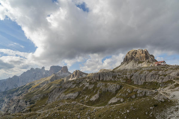 Sesto Dolomites,Bolzano province, Trentino Alto Adige, Italy, Europe. Locatelli refuge and   Rondoi-Baranci group