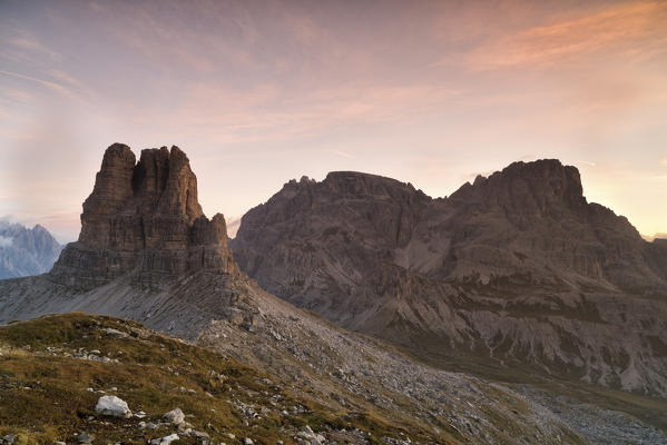 Cima Toblin, Sesto Dolomites,Bolzano province, Trentino Alto Adige, Italy, Europe.
Toblin tower at sunrise