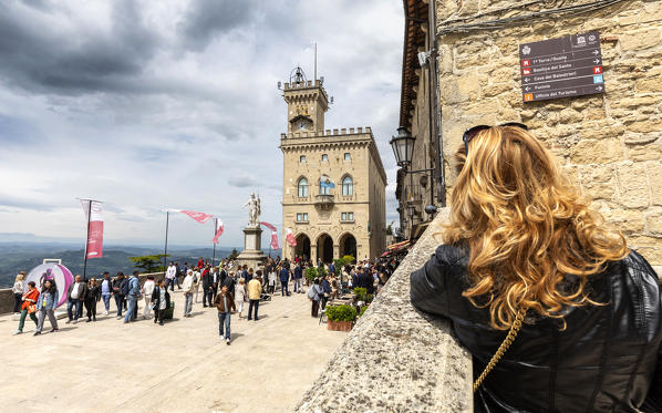 Statue of Liberty and Palazzo Pubblico headquarters of the main institutions of the Republic, Città di San Marino, Most Serene Republic of San Marino 