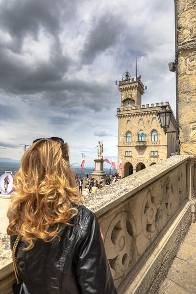 Statue of Liberty and Palazzo Pubblico headquarters of the main institutions of the Republic, Città di San Marino, Most Serene Republic of San Marino 