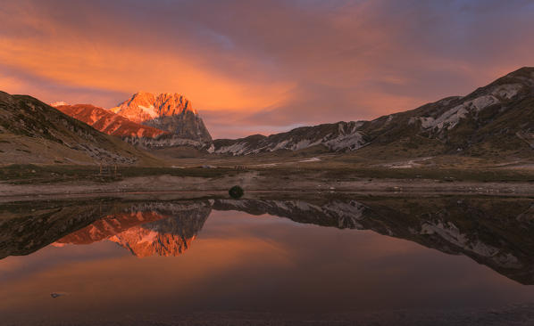 The Big Horn of Gran Sasso Mountain at sunrise, Campo Imperatore, L'Aquila district, Abruzzo, Italy