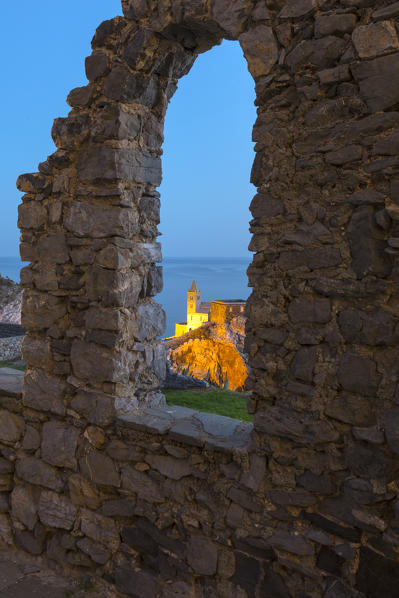View of St. Peter Church from the ancient Castle of Portovenere village, La Spezia district, Liguria, Italy
