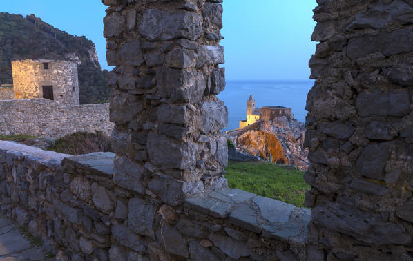 St.Peter Church from the ancient Castle of Portovenere village, La Spezia district, Liguria, Italy