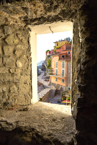 Foreshortenig of Tellaro from window, Lerici village, La Spezia district, Liguria, Italy