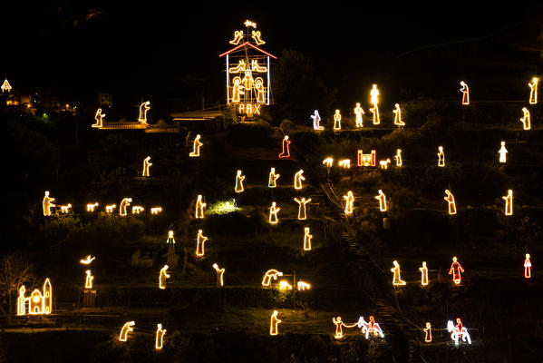 Christmas nativity scene in Manarola, Cinque Terre, Province of La Spezia, Liguria, Italy, Europe
