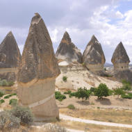 Fairy chimneys in the Kappadokia region in Turkey. They are created from ten millions of year old in the Pliocene with the last changes in the Holocene. They are create by tuff, sandstones and different rocks.