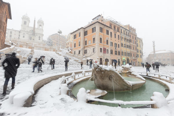 Piazza Di Spagna During The Great Snowfall Of Rome In 2018 Europe Italy Lazio Province Of Rome Rome