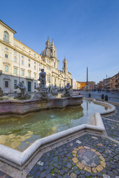 Piazza Navona, Rome, Lazio, Italy. Fontana del Moro's sculptures.