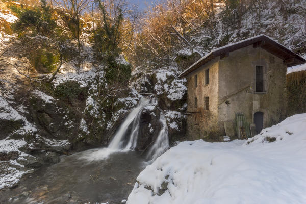 Cuasso al Monte, Varese, Lombardy, Italy. An old mill with waterfall.