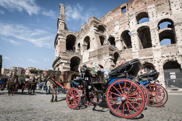 Rome, Lazio, Italy,Colosseum, Carriage and tourists
