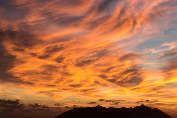 Europe, Italy, Lazio, Terracina. Monte Circeo at sunset