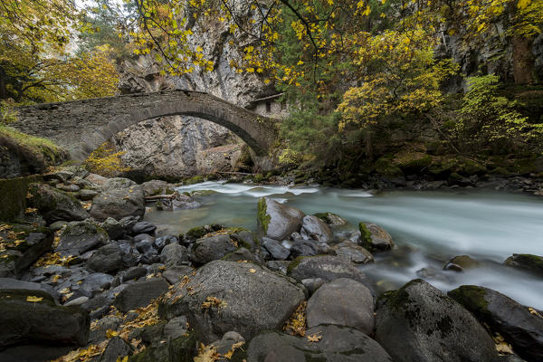 Old bridge in horrid of Pré Saint Didier, aosta valley, italy, europe