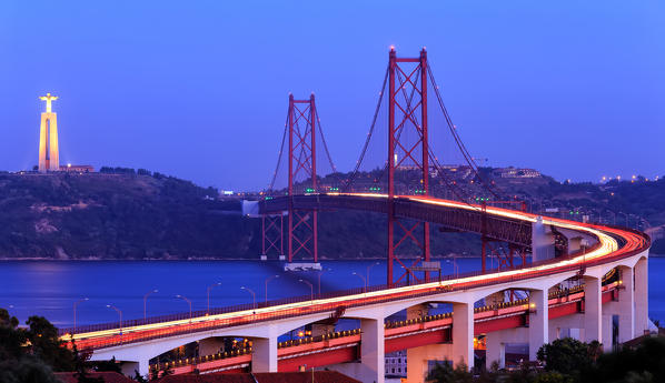 The 25 de Abril Bridge and Christ the King monument, Lisbon,Portugal 