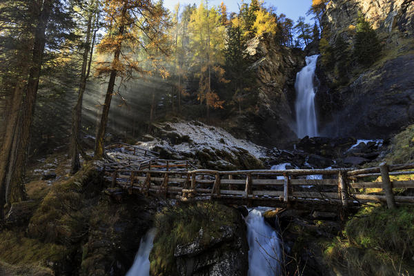 Saent waterfalls in Val di Rabbi in autumn, province of Trento, Trentino Alto Adige, Italy