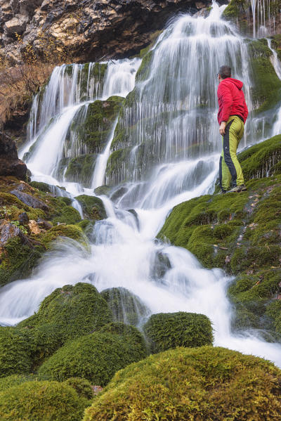 Europe, Italy, Veneto, Agordino, Taibon. The waterfall of Livinal in the San Lucano valley.
